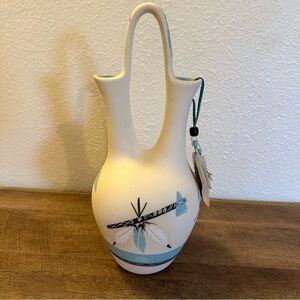 Little Teal #20 Navajo Native American Wedding Vase White & Turquoise Signed